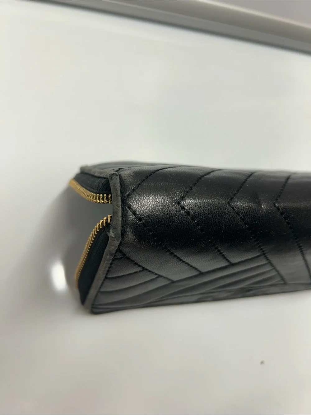 Tory Burch Black Quilted Leather Zip Wallet with Logo